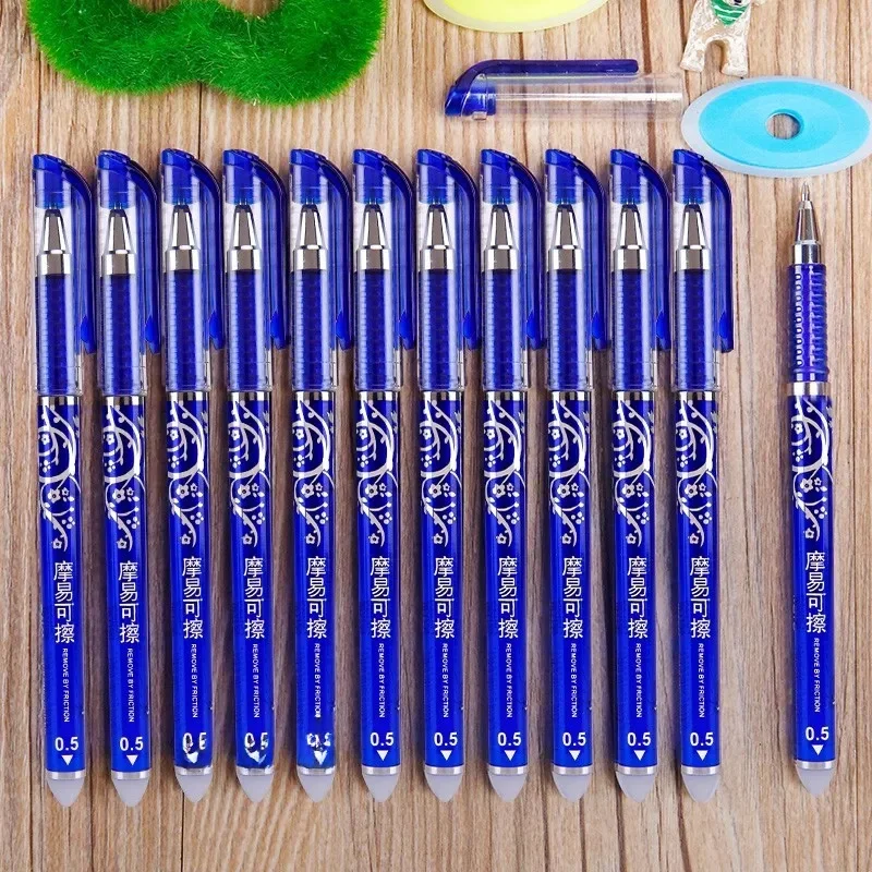 Zestaw wymazywalnych wkładów do długopisów żelowych 0,5 mm Fine Point niebieski/czarny długopis Kawaii do pisania artykułów papierniczych artykuły biurowe szkolne — zdjęcie 2