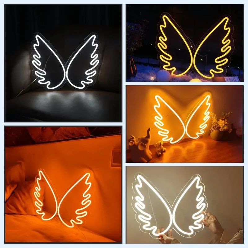 Custom LED Аngel Wings and Halo Neon Sign Light For Kids Birthday Weeding Party Personliazed Gift Home Wall Decor