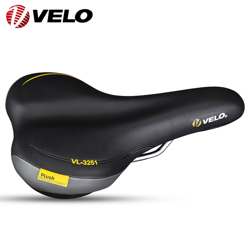 VELO Original VL-3251 Comfort Soft Pu Leather Bicycle Saddle for Road MTB Bicycle Long Ride City Commute Cushion Cycling Parts