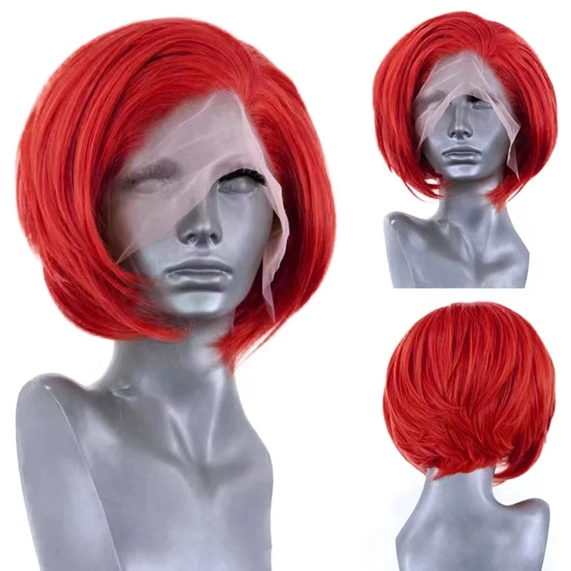 Aimeya Hot Red Bob Perücke für Frauen Mädchen hitze beständige synthetische Spitze Front Perücke Orange kurze Bob Perücken täglichen Gebrauch Cosplay Perücke grün