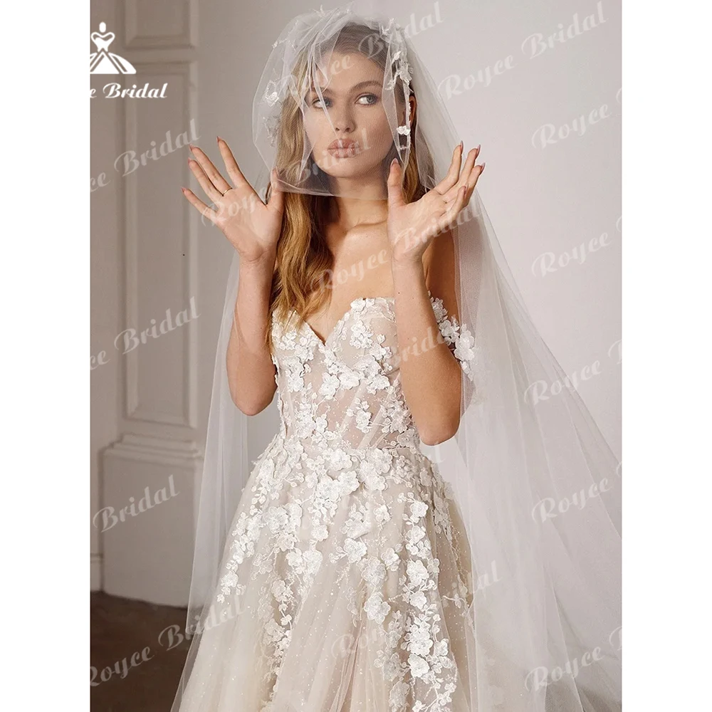 Abito da sposa di lusso in Tulle luccicante con spalle scoperte con fiori 3D ricamati Sweetheart Lace Up abiti da sposa su misura vestidos