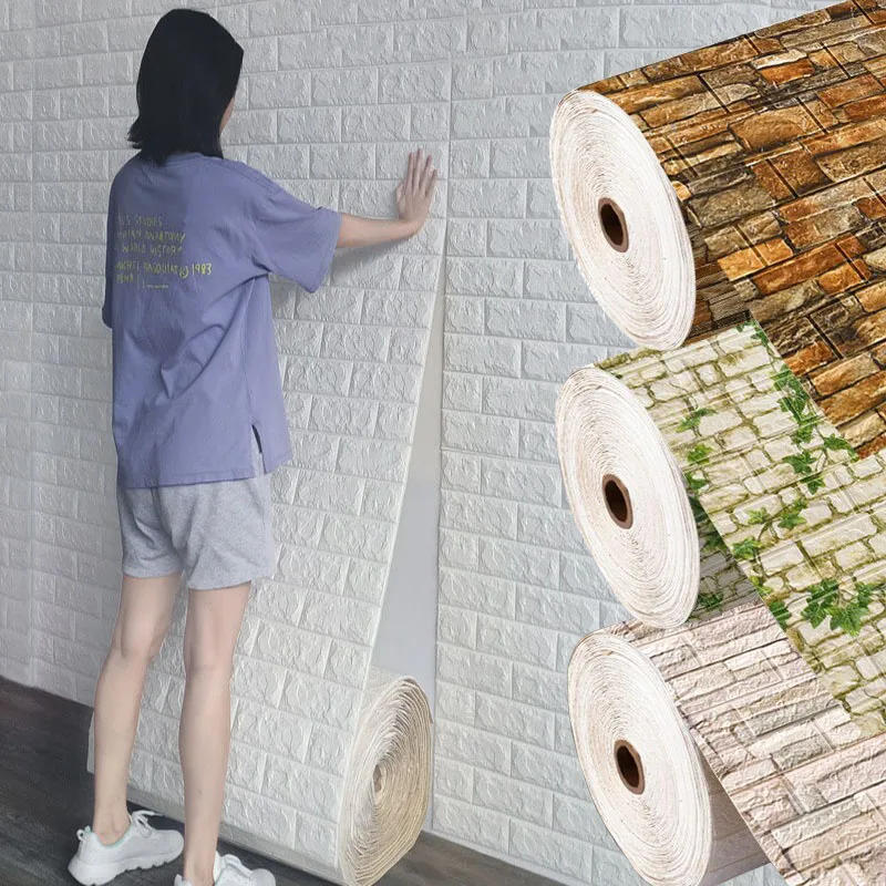 70cm*100cm Self-adhesive Wallpaper 3D Modern Home Decoration Foam Waterproof Wall Stickers PVC DIY Brick Pattern Background Room