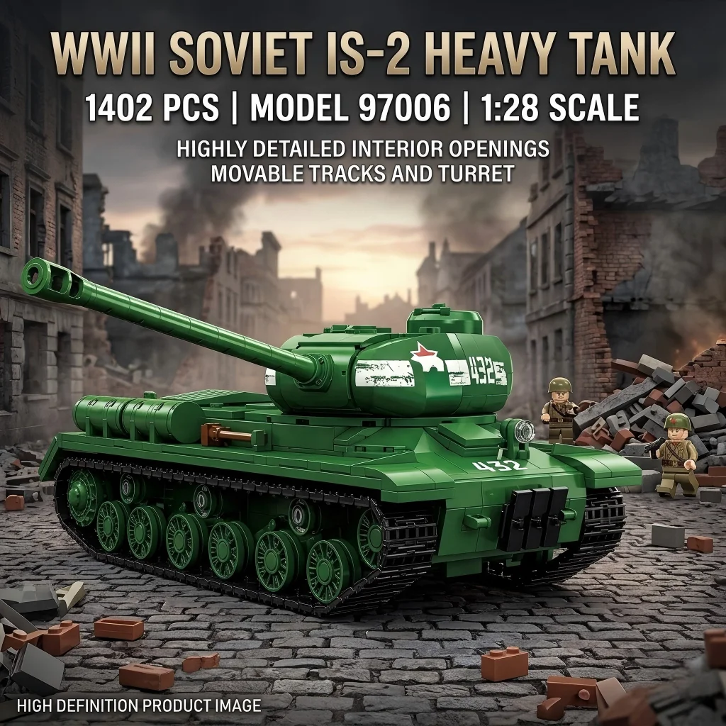 

MOC WW2 Soviet IS-2 Heavy Tank Military Building Blocks 1402pcs DIY Armor Vehicle Model Bricks Kit Toy for Boys Kids Xmas Gift⁠