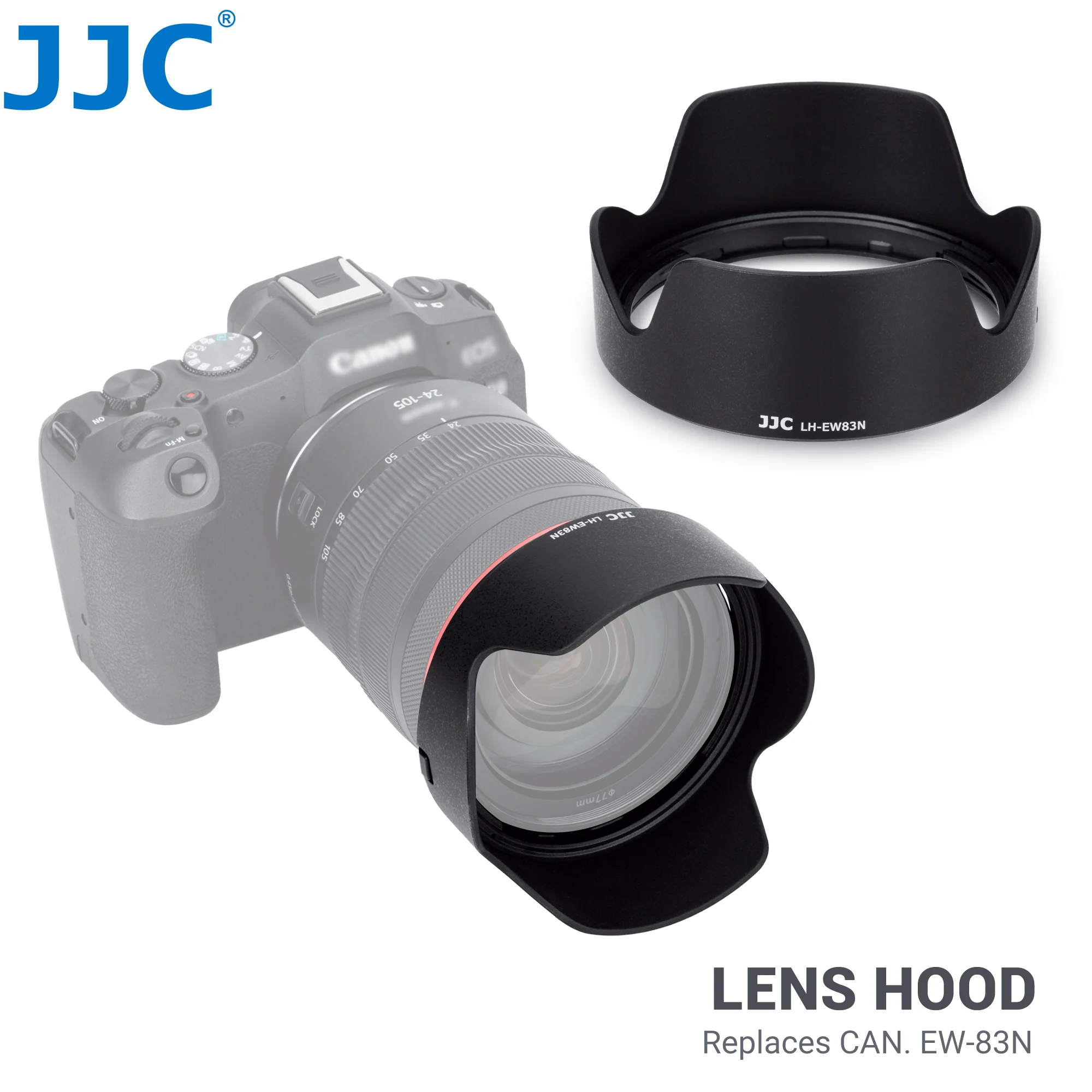 

JJC LH-EW83N Bayonet Lens Hood Black Lens Hood Shade Compatible with Canon RF 24-105mm f/4L IS USM lens Reversible Non-Glare