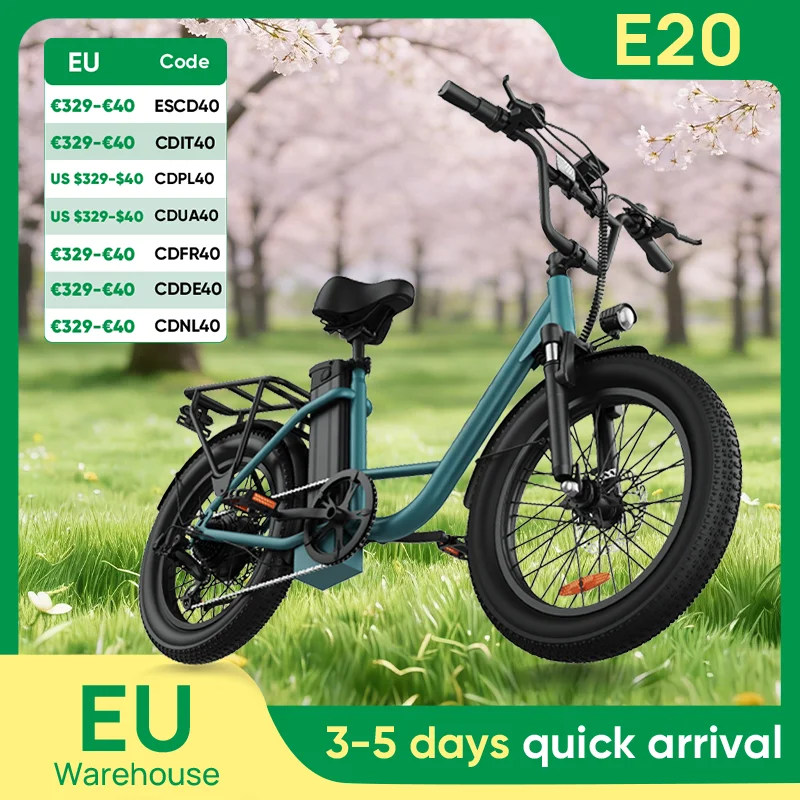 Urlife E-Bike 1000W 20 pouces x 3 "vélo électrique à gros pneus 48V 13Ah batterie amovible engrenages à 7 vitesses freins à double disque cyclomoteur adulte