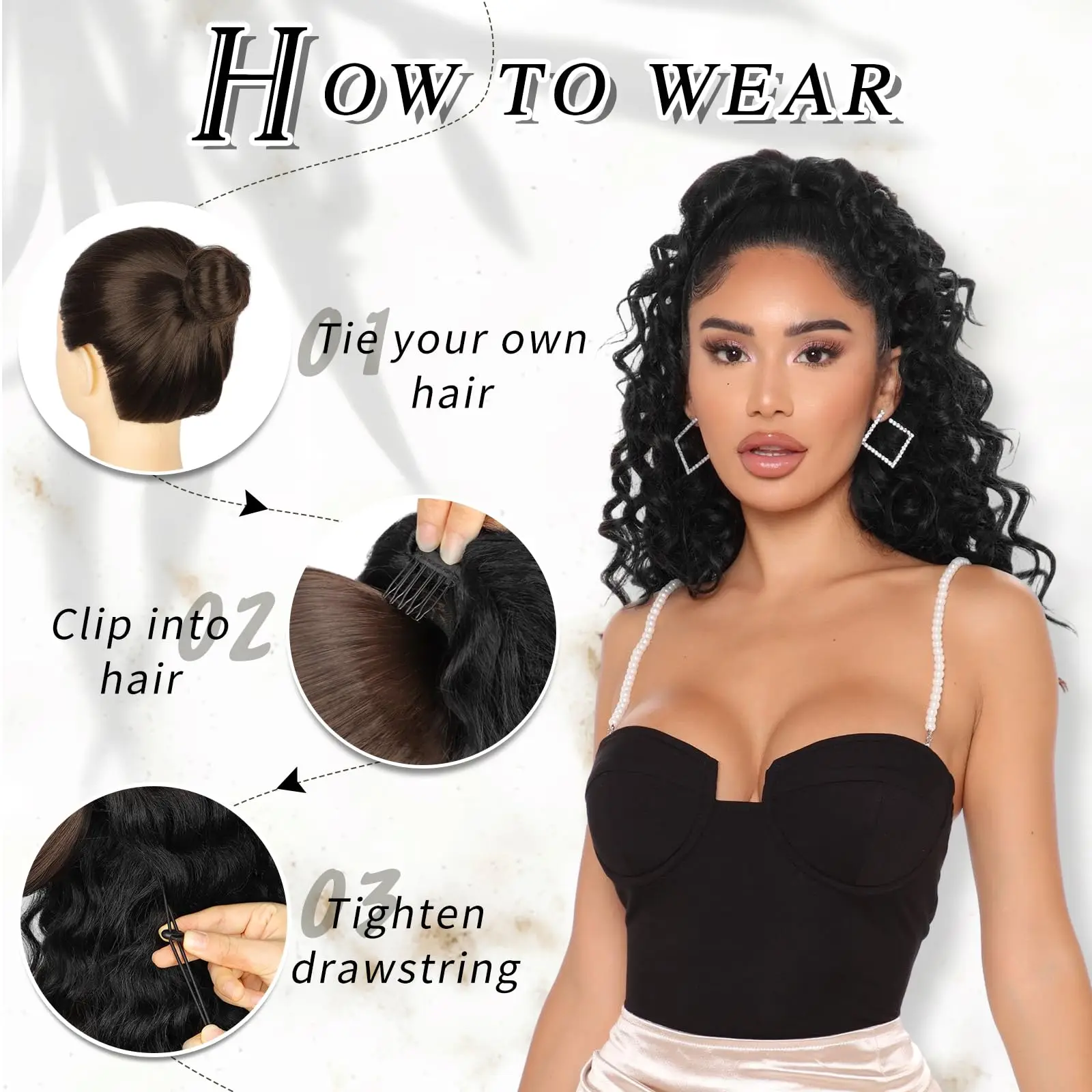 포니테일 인모 연장 딥 웨이브 인모 드로스트링 포니테일 # 여성용 1B 내추럴 블랙 포니테일 인모 헤어 익스텐션