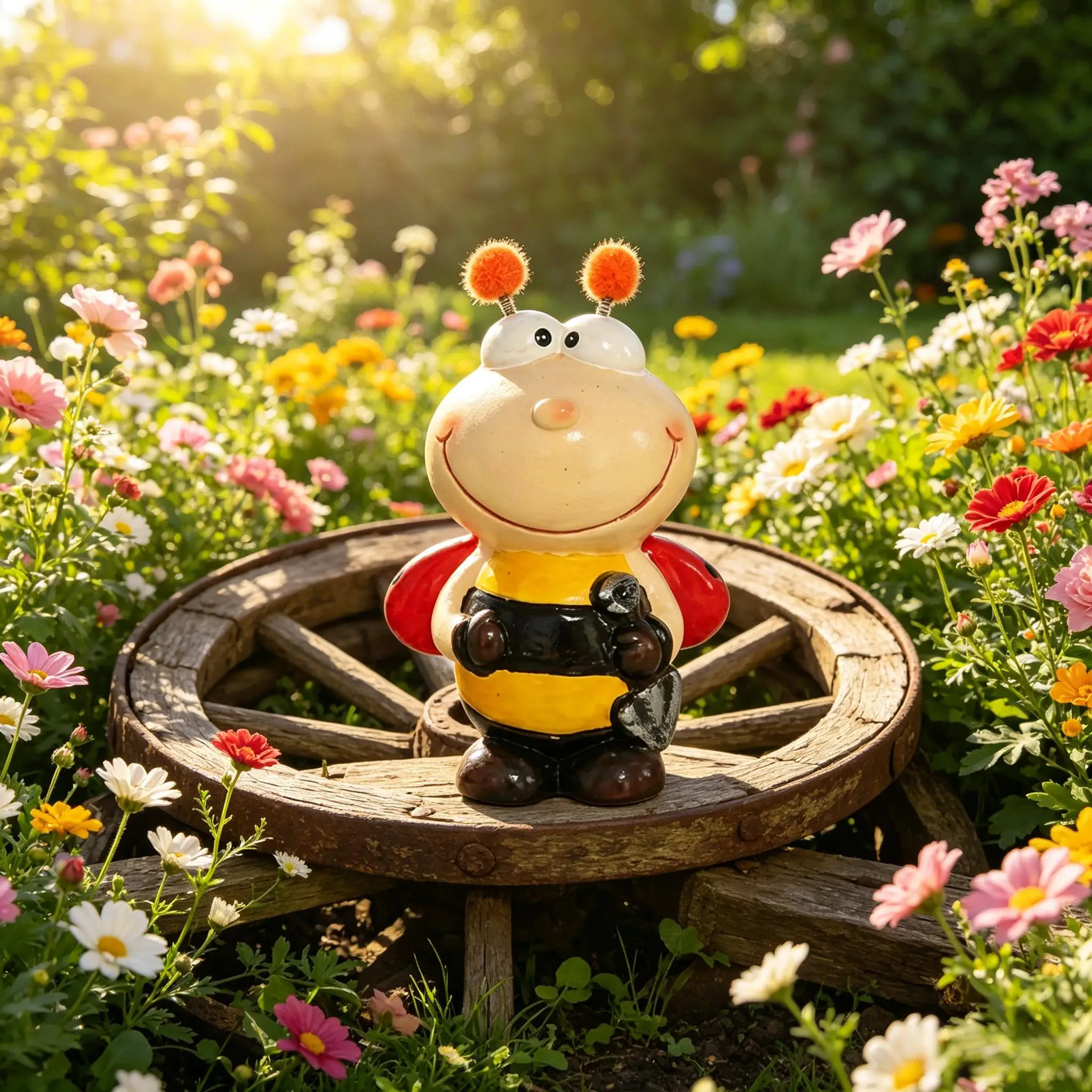 Figurine en résine de coccinelle et abeille, style mignon et détails fins, pour jardin et pots de fleurs, idéale pour la décoration intérieure et extérieure