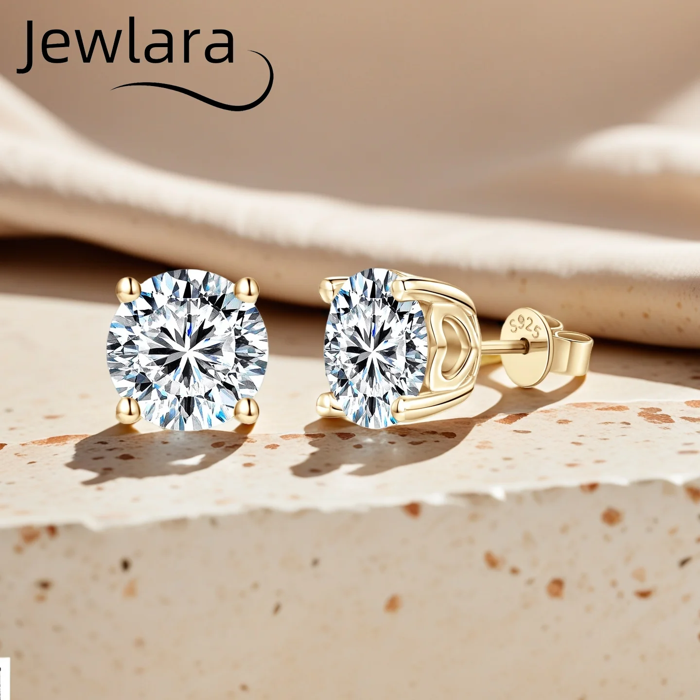 JEWLARA Princess D Color Fine Jewelry Cut Moissanite Earrings For Women 925 Sterling Silver Stud Earring Sparking Wedding 1-2ct
