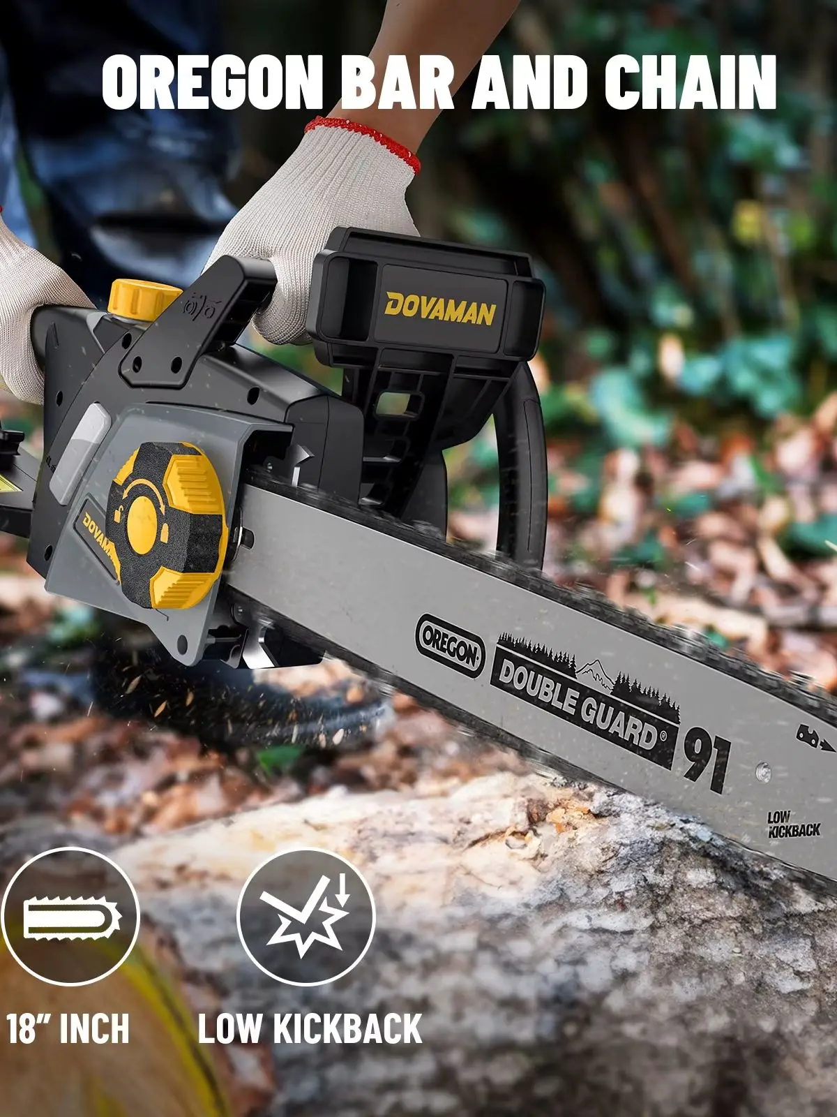 DOVAMAN 2400 W elektrische Kettensäge, 1-stufige werkzeuglose Spannung, 40 cm Oregon-Stange und Kette, automatische Schmierung, 15 m/s Kettengeschwindigkeit
