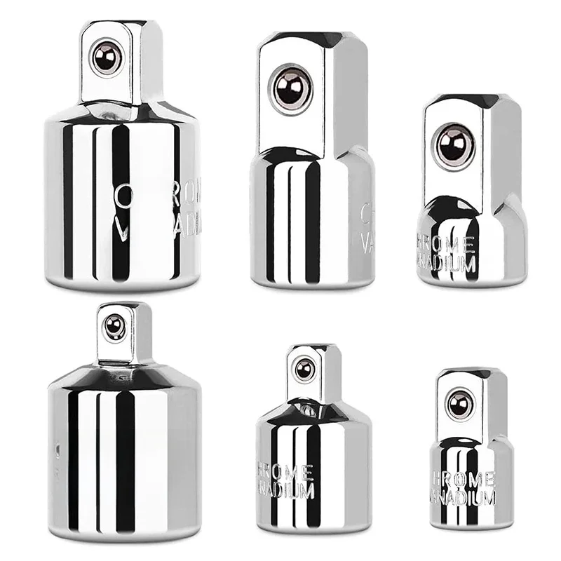 6-częściowy zestaw adapterów i reduktorów nasadek, 1/4", 3/8", 1/2" z grzechotką/zestawem przedłużającym/gniazdem ze stali chromowo-wanadowej — zdjęcie 2