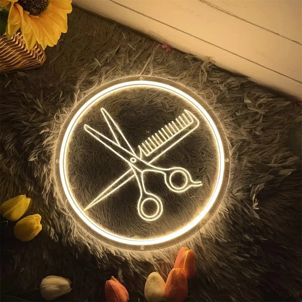 Salon fryzjerski Neon Sign Light 3D Grawerowanie Neon LED Sign Barber Shop Light Up Sign Open Welcome LED Neon Light Hair Room Decor Wall — 2