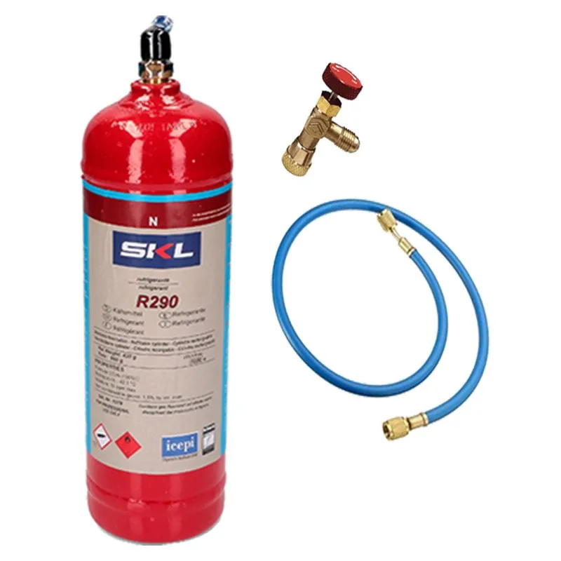 1 bottle refrigerant Gas R290 + hose + valve 370Gr propane