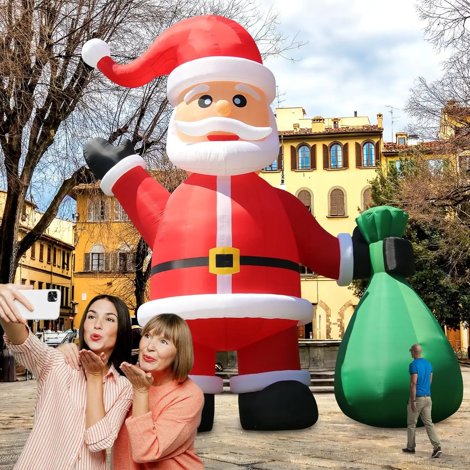 Christmas Inflatable Santa Claus with Big GIft Bag Outdoor Decoration , Blow Up Blower Weatherproof Xmas Decorations for Yard