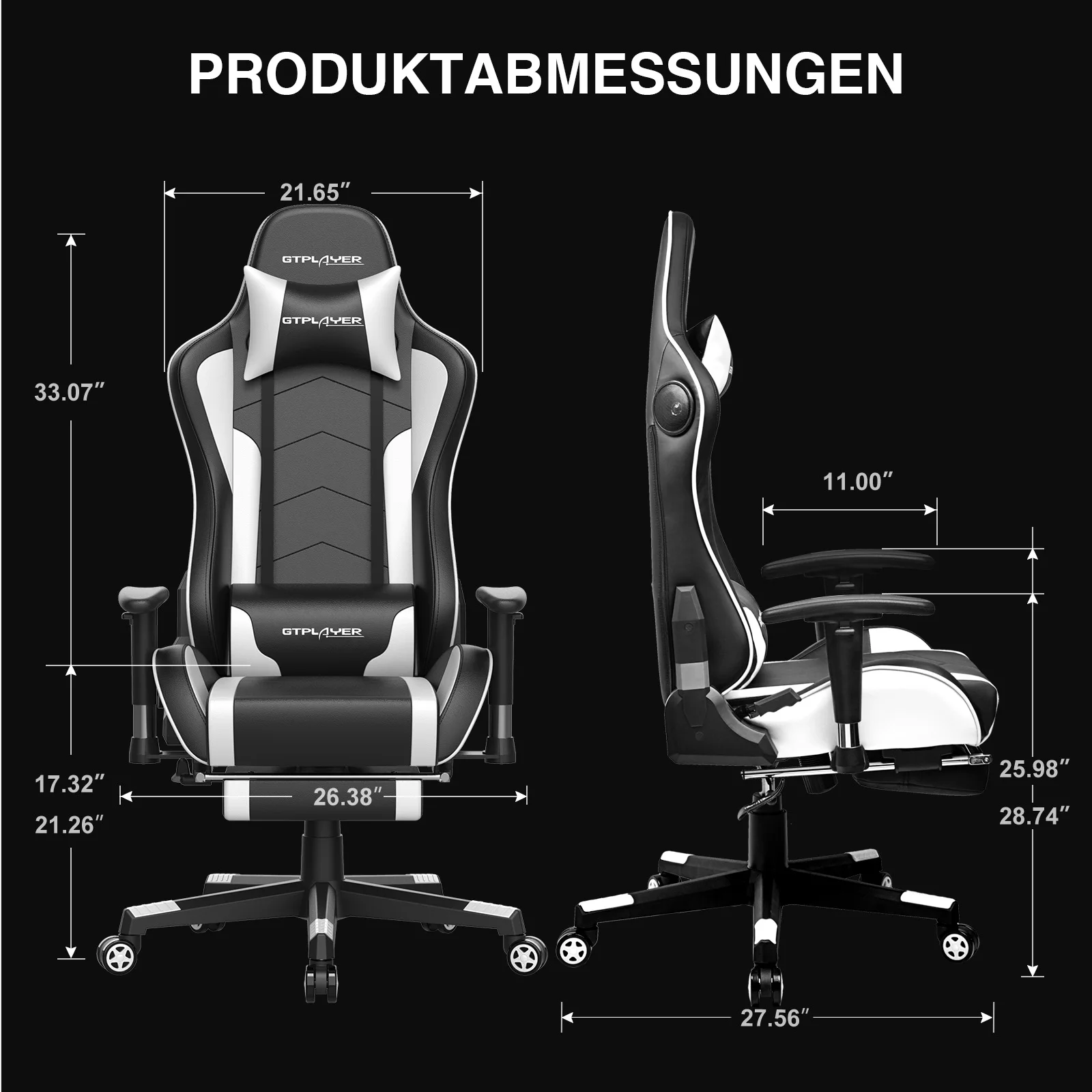 GTPLAYER-كرسي ألعاب مريح مع مسند للقدم ، مكتب كمبيوتر ، مكبر صوت بلوتوث ، موسيقى