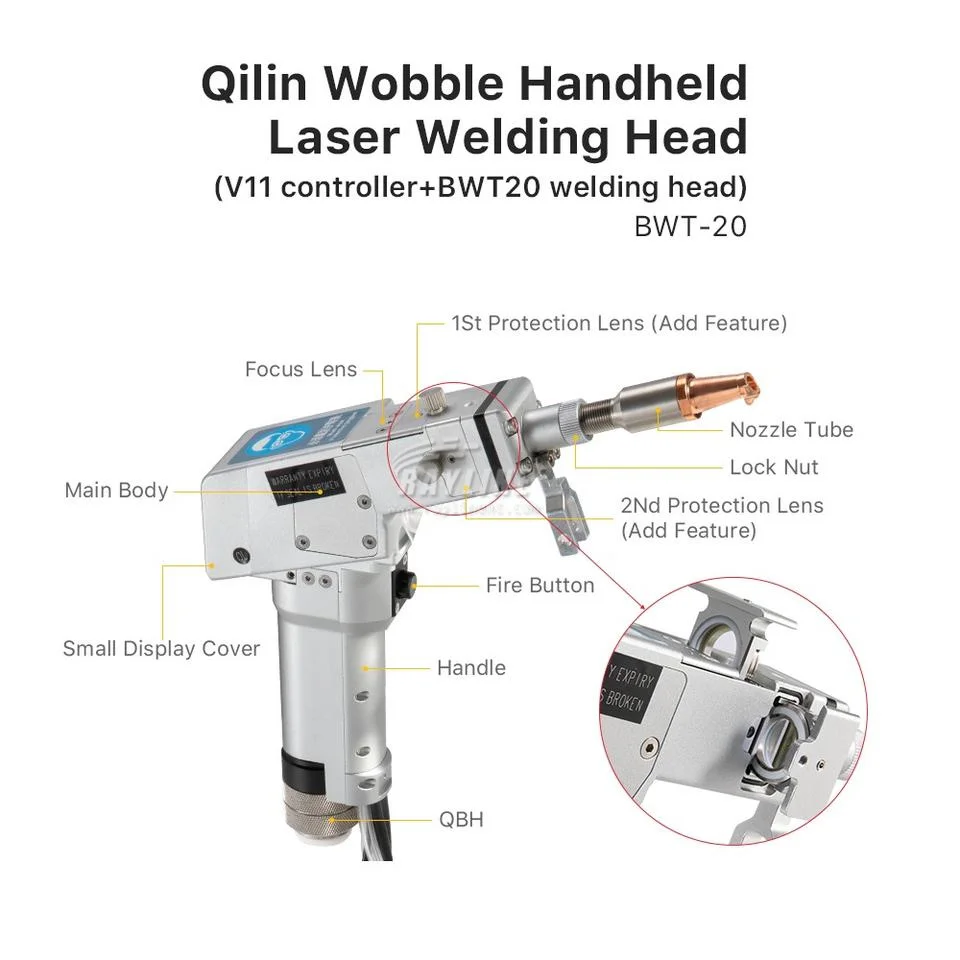 Double Wobble 1064nm Laser Welding Head BWT20 Welding Head QBH 2000W + SS-BWT20 Wire Feeder Set for Handheld Welding Machine