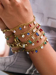 Luxury, ice zircon crystal stainless steel 18K gold plated pendant bracelet for men and women gold bracelet jewelry