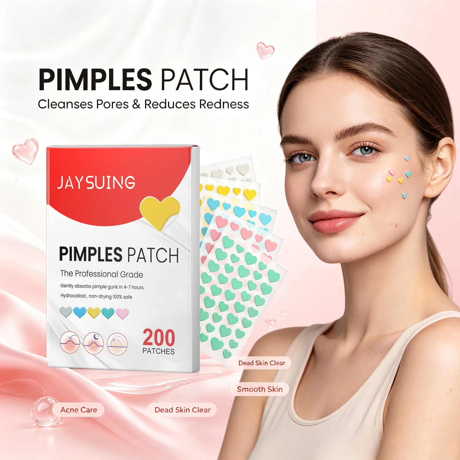 Heart Shaped Acne Patches Tea Tree Oil Extract Soothes Redness Controls Oil Blemish Healing Absorbs Impurities Hydrocolloid Stickers