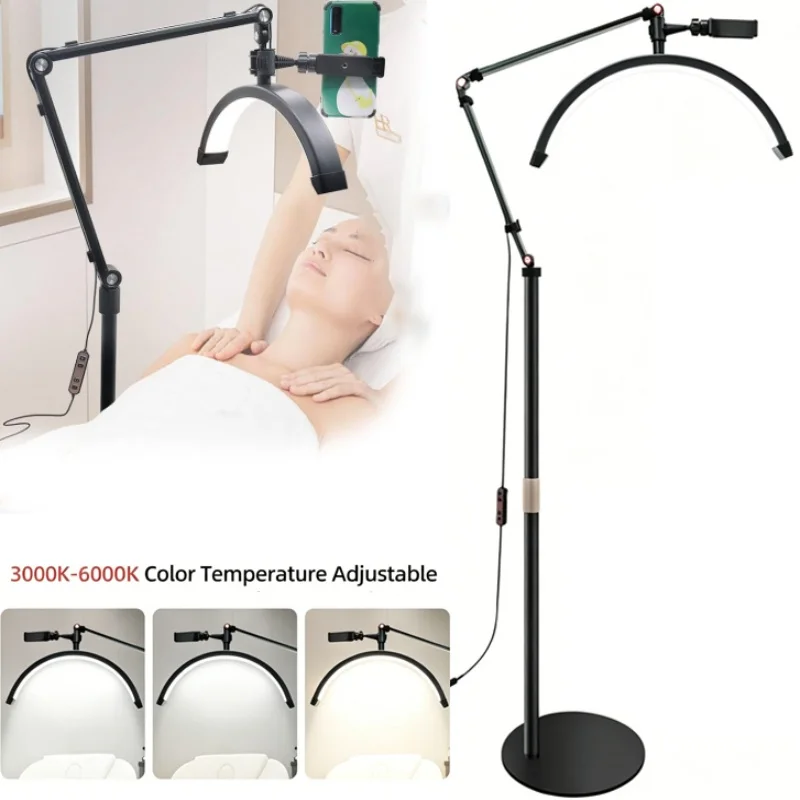 GECOFEER 20W LED-Bodenleuchte Halbmondförmiges Videolicht 3000K-6000K Dimmbar mit Verstellbarem Lichtstativ und Telefonhalterung