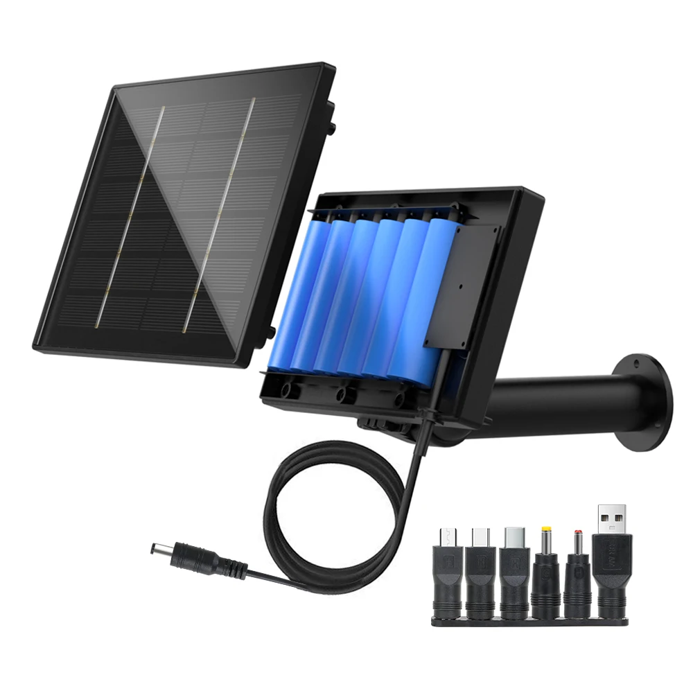 4W Solar Panel 3 In 1 Micro USB/TypeC Output 5V Solar Cells Charge Built-in 18650 Battery For Security Camera Wireless Doorbell