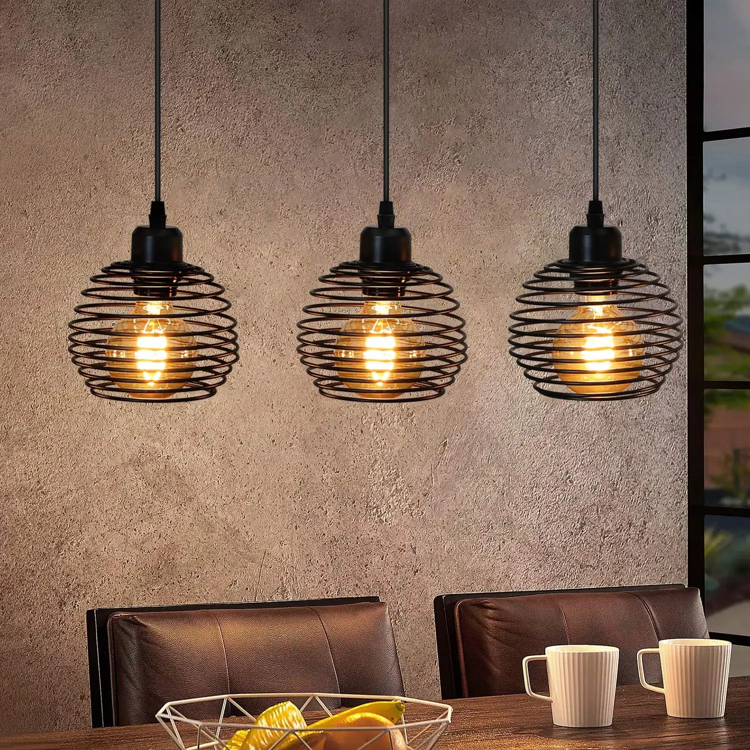Pendelleuchte Esstisch Hängelampe Vintage - Schwarz Retro Esstischlampe Industrial Design Hängeleuchte E27 Metall 3 Flammig Esszimmerlampe für Esszimmer Küche Wohnzimmer Arbeitszimmer