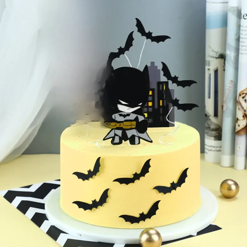 Dessin animé chauve-souris joyeux anniversaire Cupcake Topper ensemble Super héros gâteau d'anniversaire Topper pour enfants fête d'anniversaire gâteau décorations fournitures