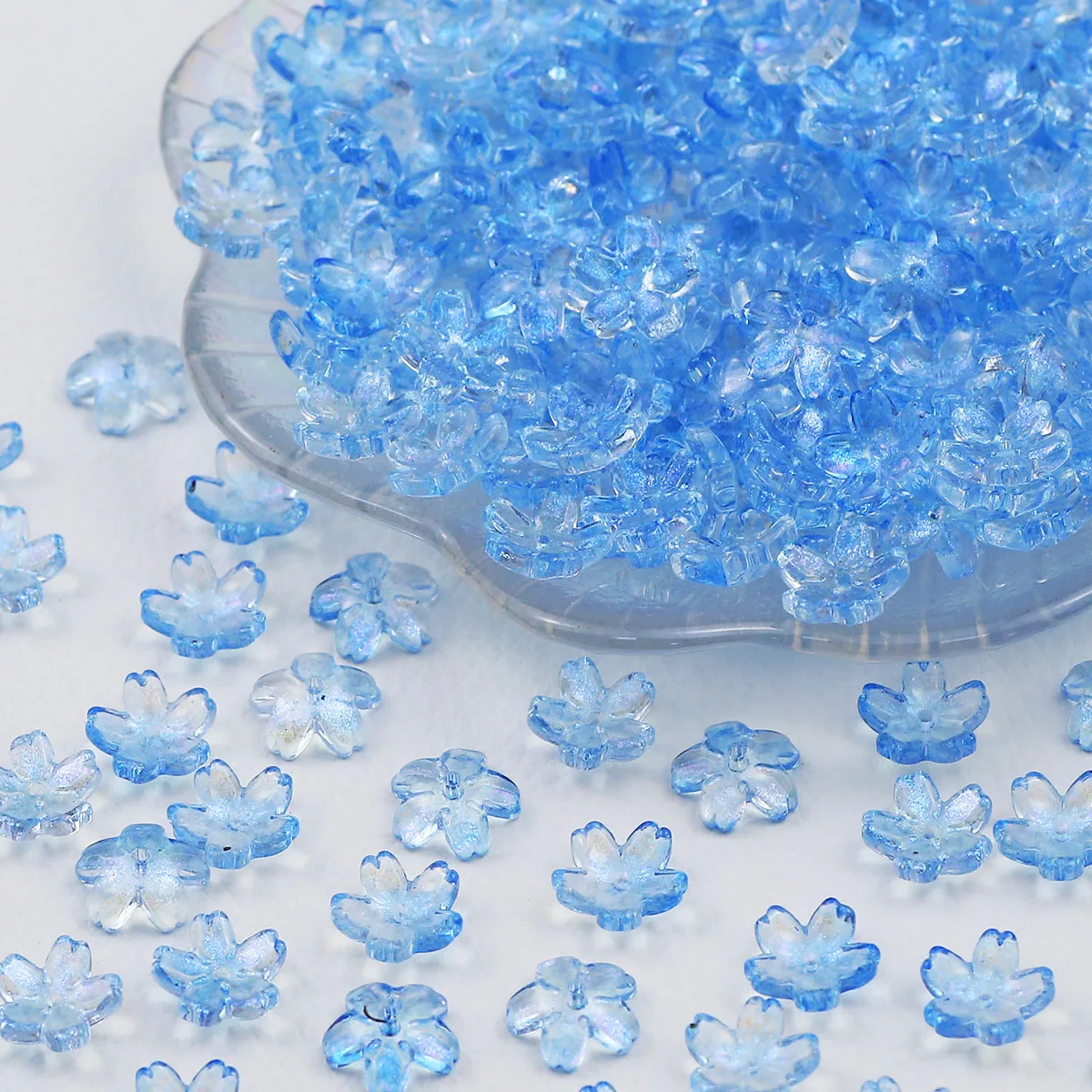 12mm Light Blue Cherry Blossom Petal Crystal Spacer Translucent Glass Loose Beads For Jewelry Making DIY Bracelet Accessories