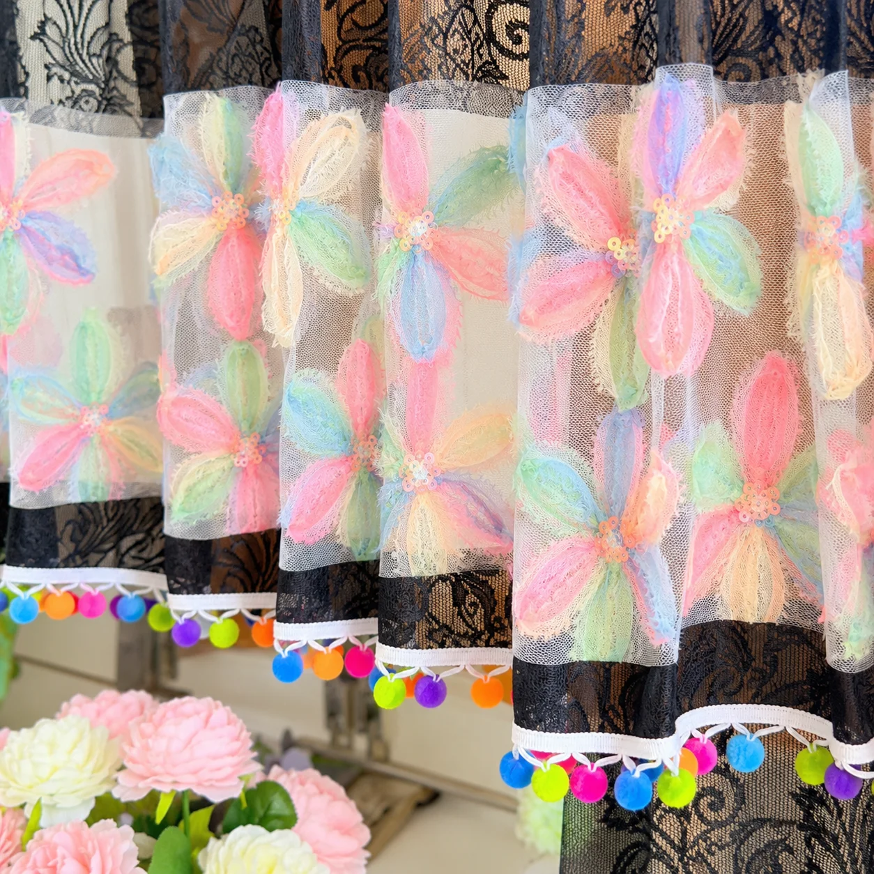 Black Lace Sheer Valance Curta - đánh giá và giá Embroidery Kitchen