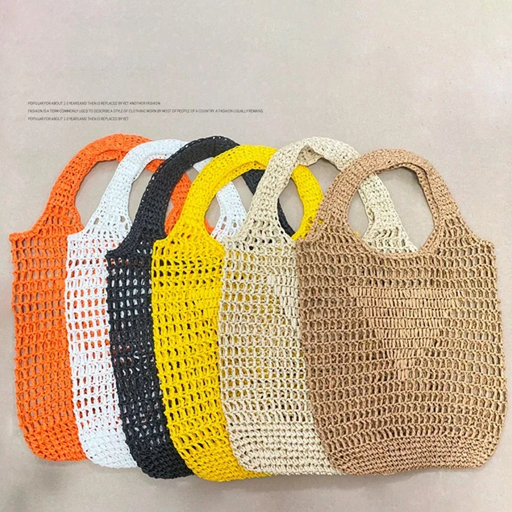 Beach Straw Bags Women Fashion Summer Shoulder Bag Female Hollow Handwoven Soft Handbag Large Casual Tote Simple Storage Bag