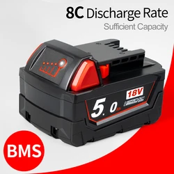 M18 18V 5.0Ah Red Replacement Li-Ion Battery for Milwaukee M18B6 18V Tools Lithium-Ion Battery 48-11-1860 48-11-1850 48-11-1820