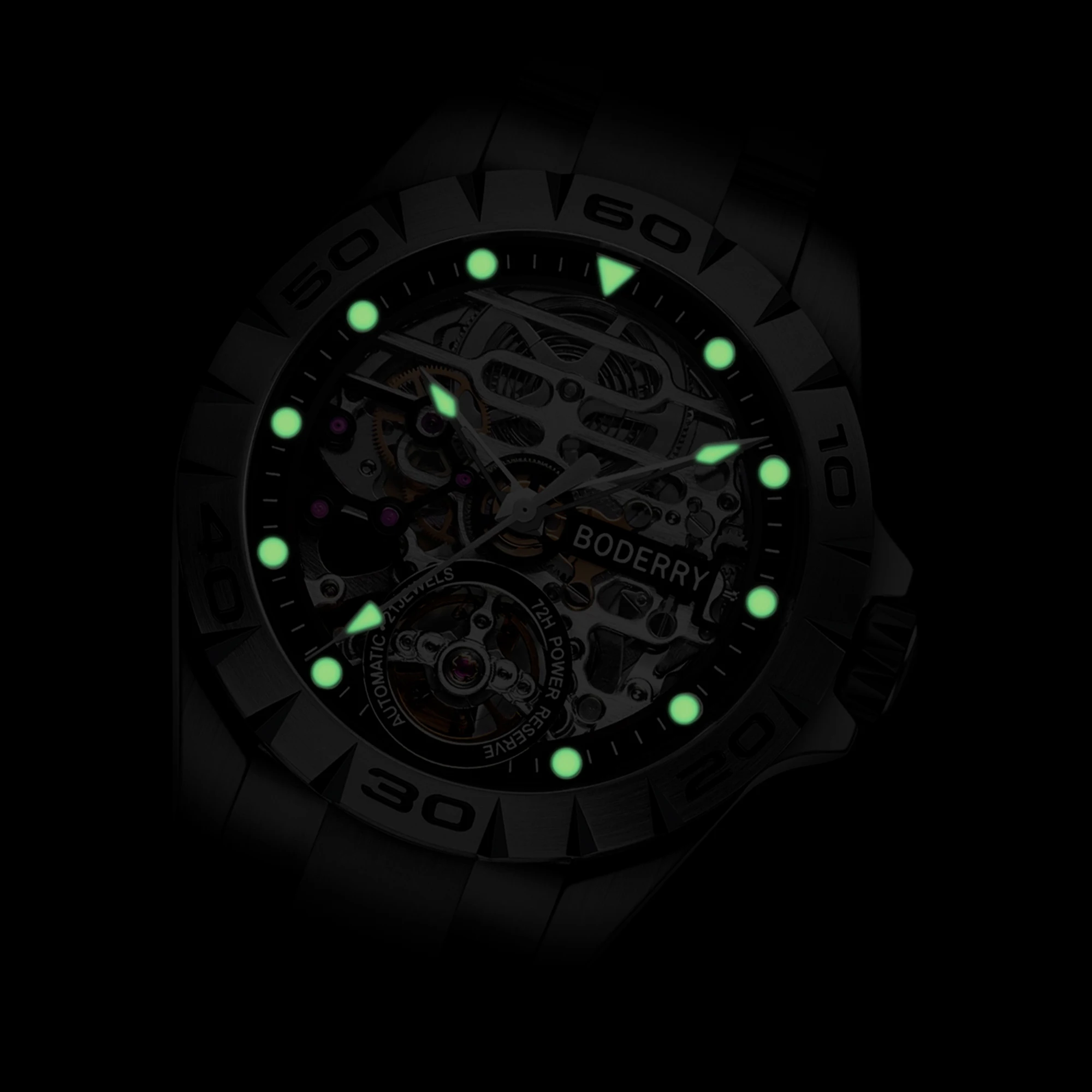 Boderry Urban Men\'s Fashion Watches Luxury Automatic Mechanical Luminous Waterproof Stainless Steel Male Clock Relogio Masculino