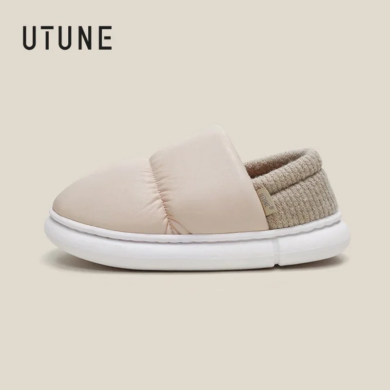 

UTUNE Men’s Cozy Winter Slip-On Shoes Warm Padded Upper Stretch Knit Heel Lightweight EVA Sole for Indoor and Outdoor Wear