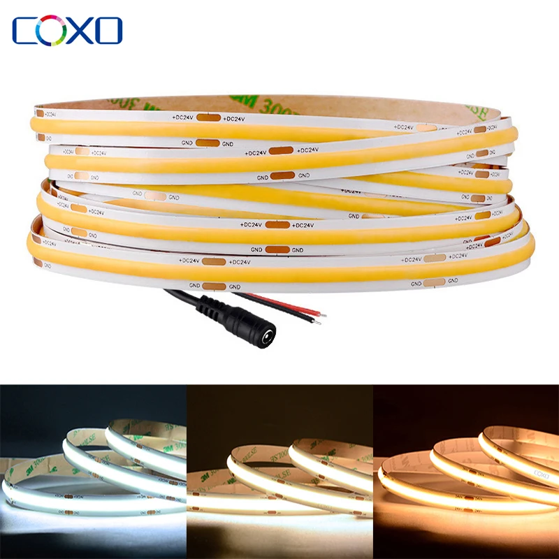 320 480 leds/m cob luzes led strip 16.4ft fita flexível iluminação ra90 dc12v 24v dimmable 3000k 4000k 6500k tira conduzida