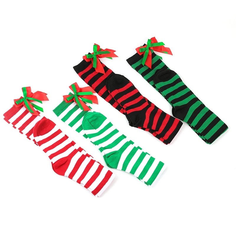 Christmas Ornaments Socks Striped Long Stockings Christmas Decorations High Socks for Girls Striped Knee Socks