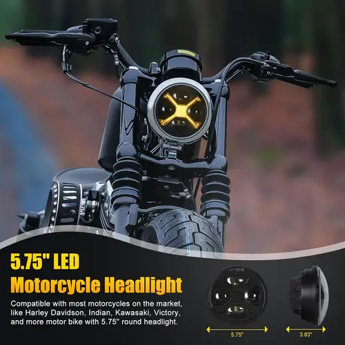 Imagen 2 del producto Faro LED para motocicleta de 5-3/4 y 5,75 pulgadas con faros redondos ámbar X DRL de haz alto/bajo blanco