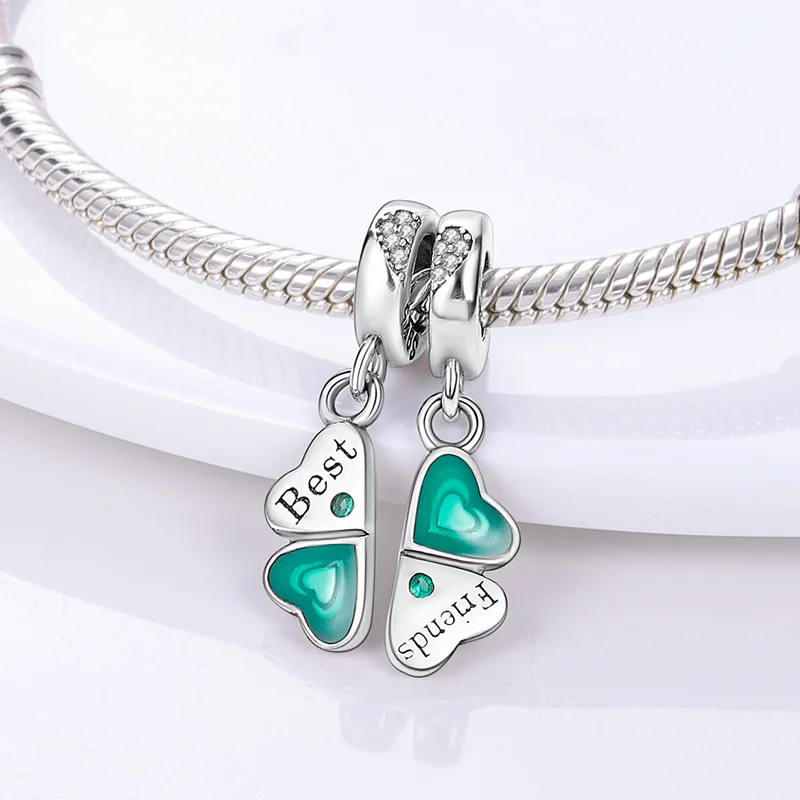 Double Heart-shape Charms Beads Silver Plated Mom Daughter Son Friendship Dangle Pendant Fit Pandora Bracelet DIY Jewelry