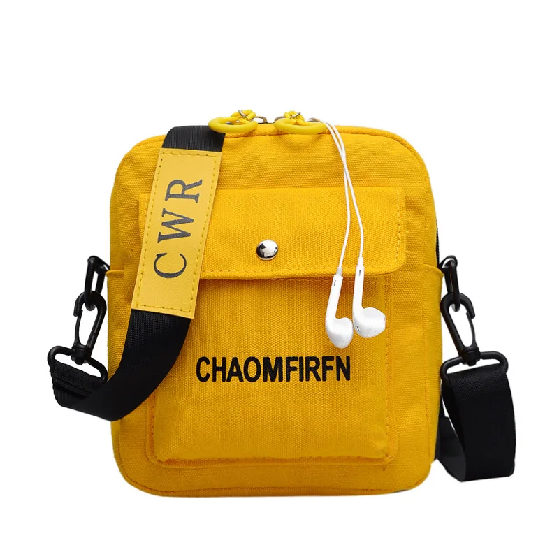 Bolso cruzado amarillo de un hombro para mujer, bolso de lona con letras, informal, a la moda