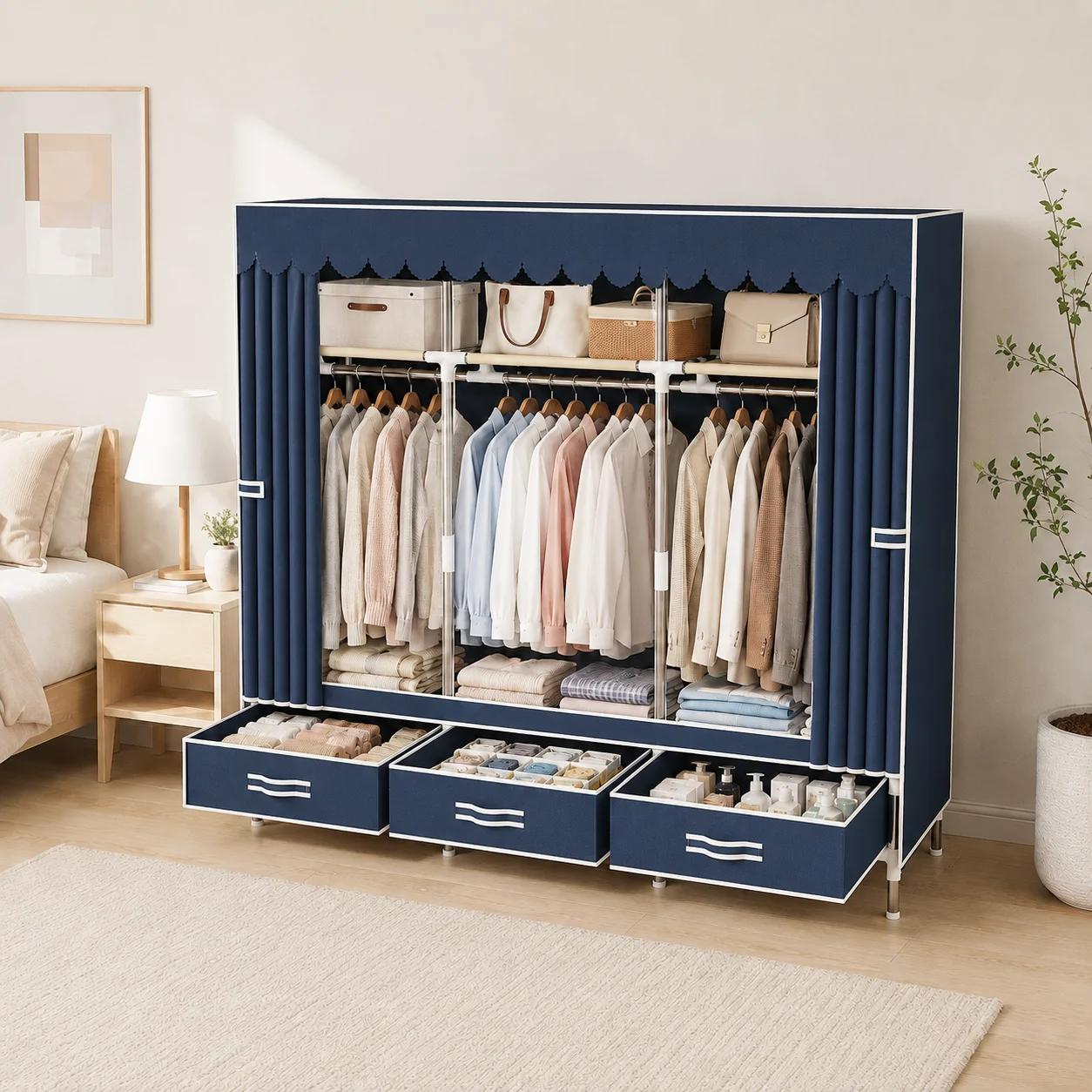 Wardrobe Closet Portable Fabric Cover - Clothes Storage Organizer Wardrobe with Fabric