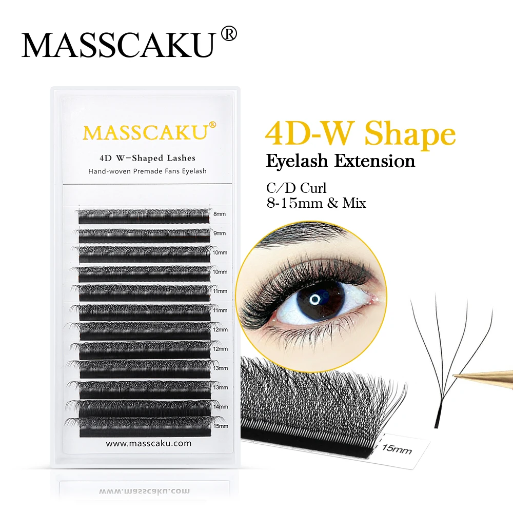 Newest MASSCAKU Premade Volume Fans 3D 4D 5D W Shape Lashes Easy to Graft Long Lasting W Style Individual Lash Extension