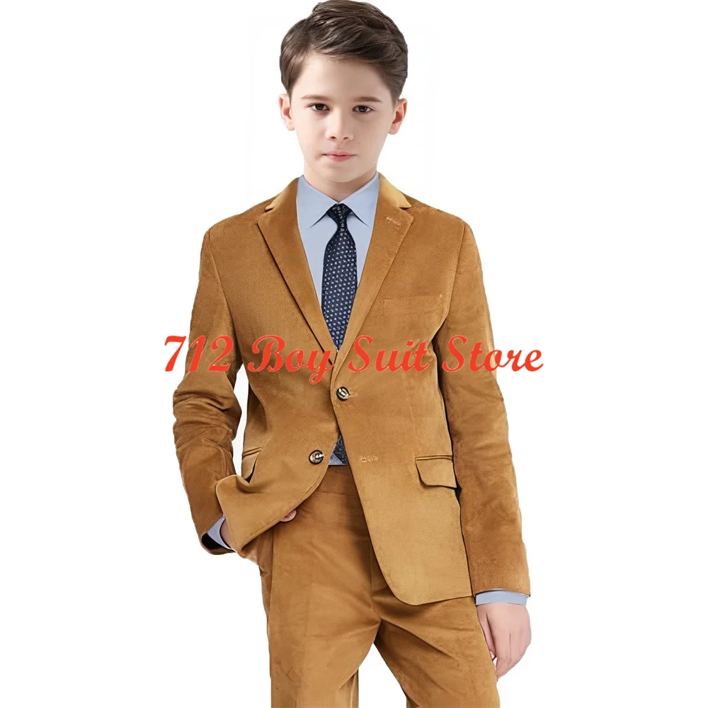 Boys' Suits Casual Velvet 2 Pieces Suit Vintage Wedding Tuxedos Notched Collar Jacket Blazer Pants Kids Outfit