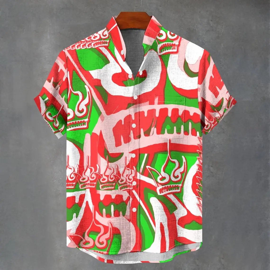 

Crown face orange abstract digital printing art party shirt full page printed button shirt flame printed casual top