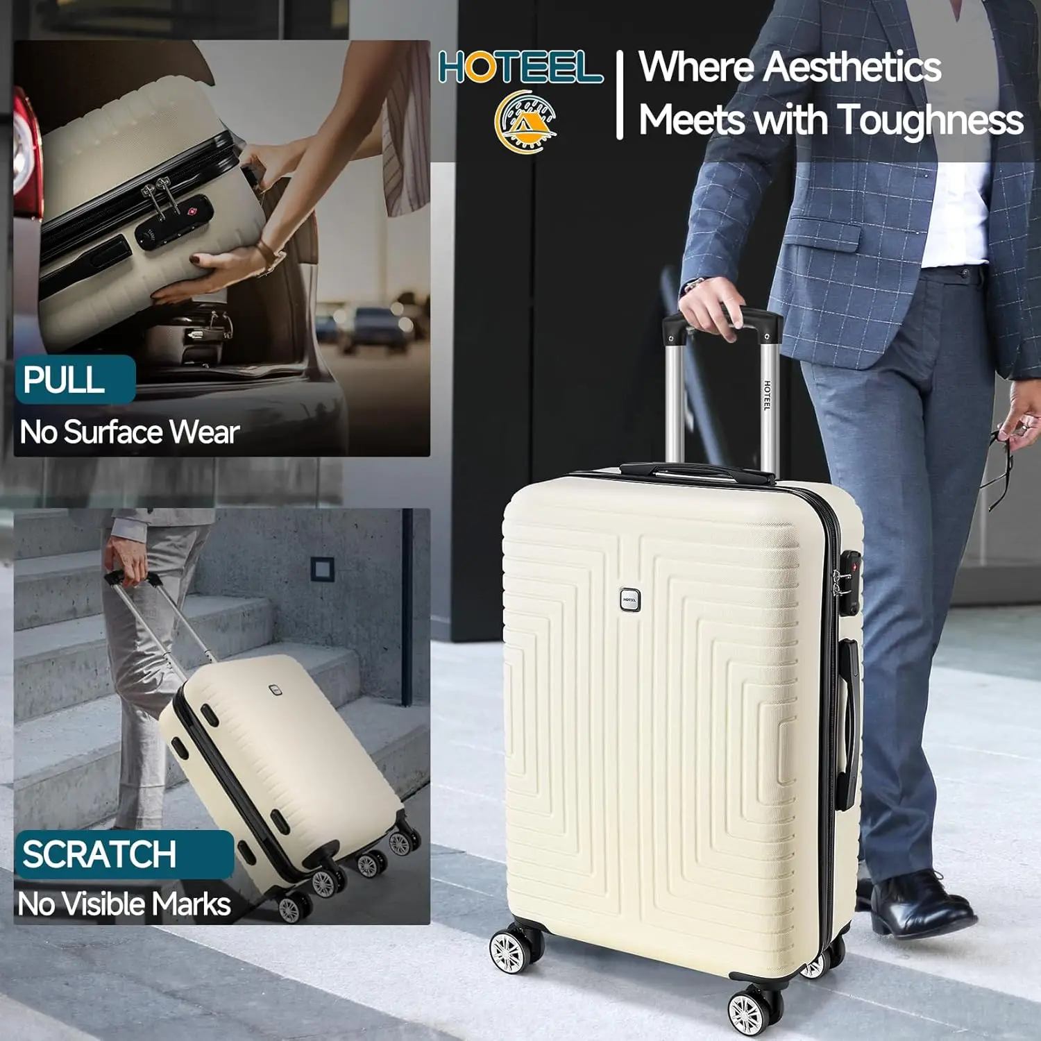 Conjuntos de bagagem de 5 peças, mala de casca dura ABS + PC com rodas, trava aprovada pela TSA e bolsas de mão, maleta de viagem disponível para embarque