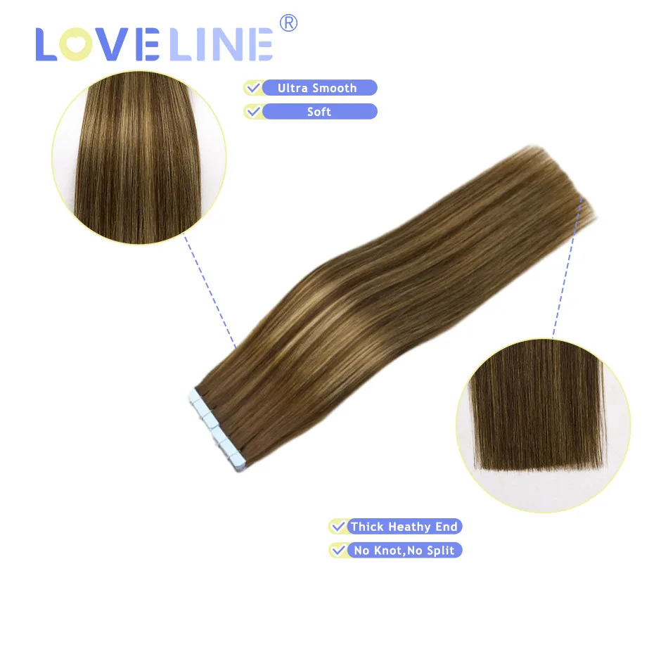 LOVELINE 40G 80G الشريط في شعر مستعار بشري Omber Balayage براون مستقيم عذراء شعر ريمي 14-24 بوصة شعر الإنسان للنساء