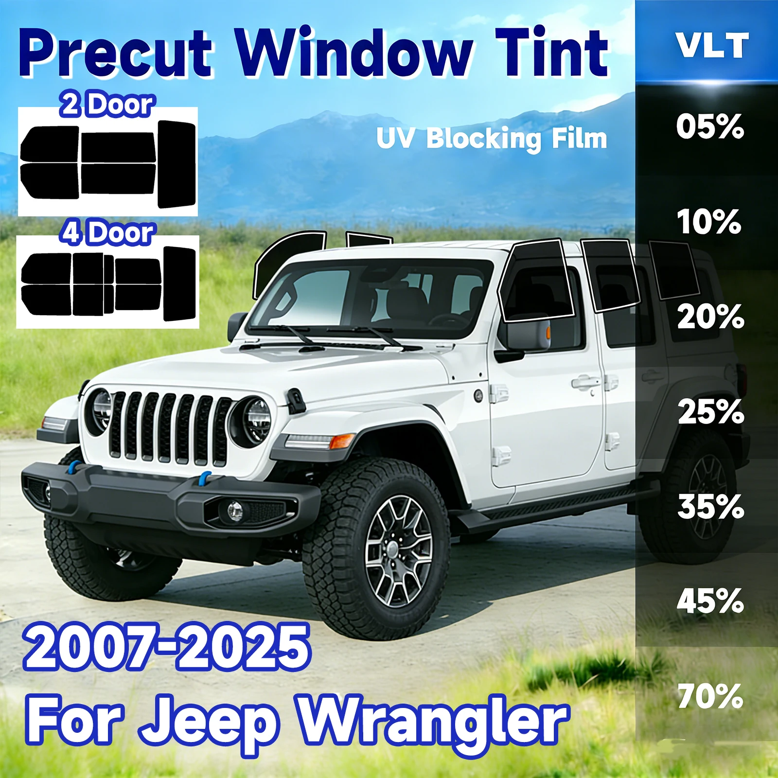 

Custom Car Window Tint Sunshade for Jeep Wrangler 2/4Door 2007-2025 Auto Accessories All Sides Windshield Protector Films Shade