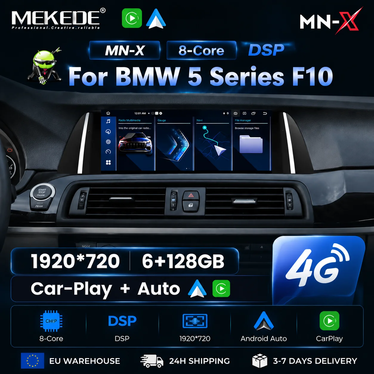 MEKEDE Entrepôt Europe Expédition Rapide Système de Navigation Android pour BMW Série 5 F10 F11 2010-2017 CIC NBT Multimédia Écran Tactile GPS CarPlay Sans Fil Android Auto DSP 4G LTE Autoradio
