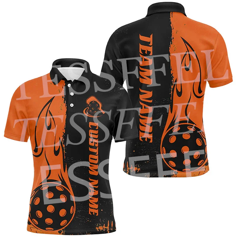 

Custom Name Sports Graffiti Flame Pickleball Multicolor Retro Vintage Harajuku 3DPrint Streetwear Polo Shirts Short Sleeves X5