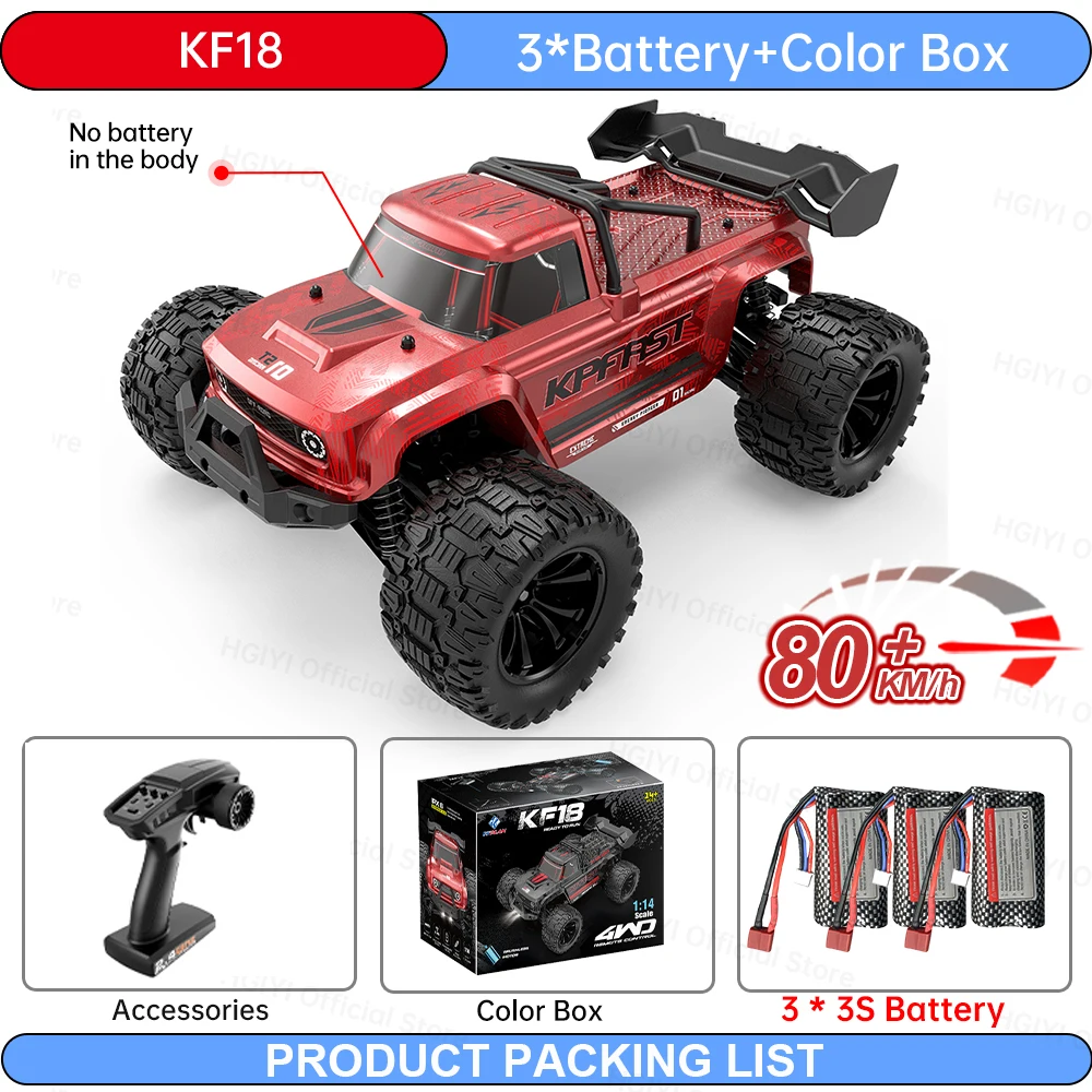 Teeggi KF18 80 km/h Hochgeschwindigkeits-RC-Auto im Maßstab 1:1, 4WD, 3S mAh, bürstenloser Motor, professionelles ferngesteuertes Offroad-RC-Auto, Monstertruck für Jungen