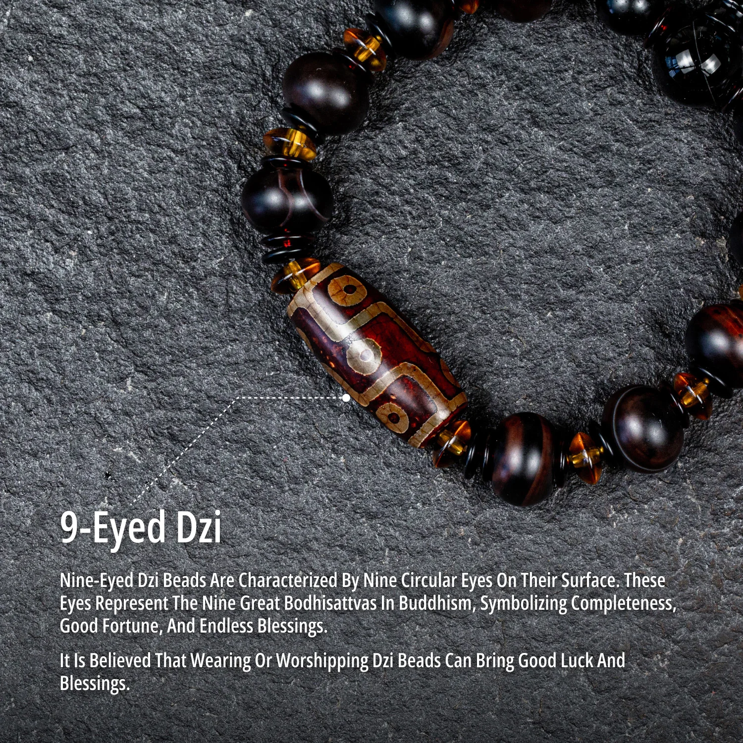 14mm Natural Stone Agate Beads Bracelet 9-Eyed Dzi Beads Protection Bracelet for Man Women Vacation Accessories Jewelry Gift