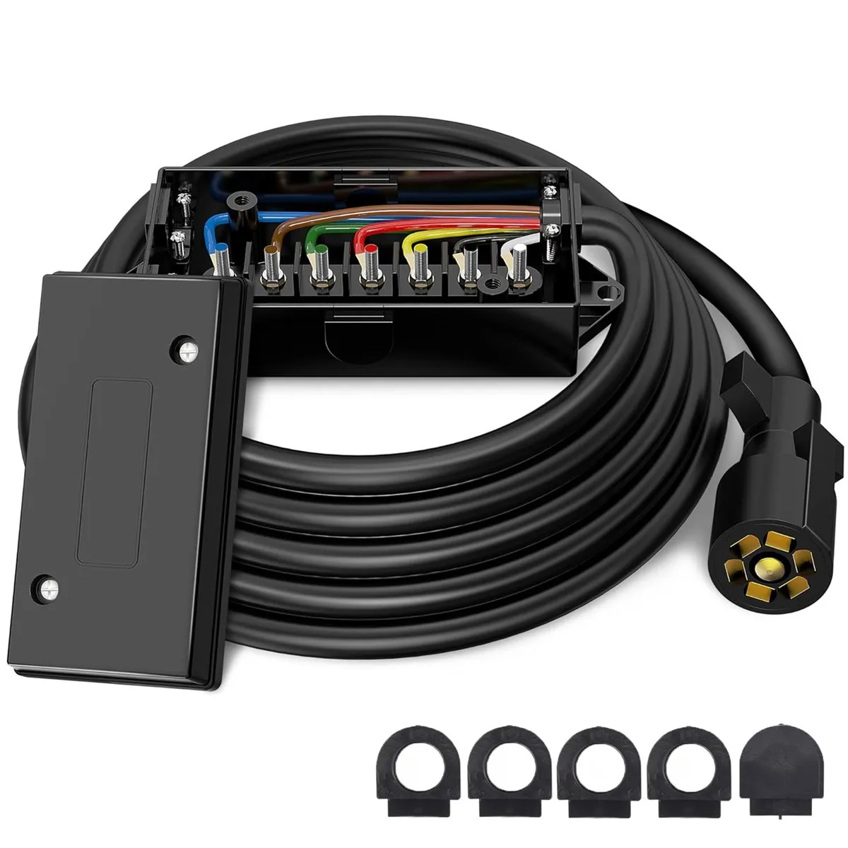 7-Way Trailer Plug Wiring Harness, 7-Pin Trailer Connector With Junction Box And Heavy Duty Cable For RV, Camper, Truck, Trailer, Caravan & Towing Electrical Wiring Connection