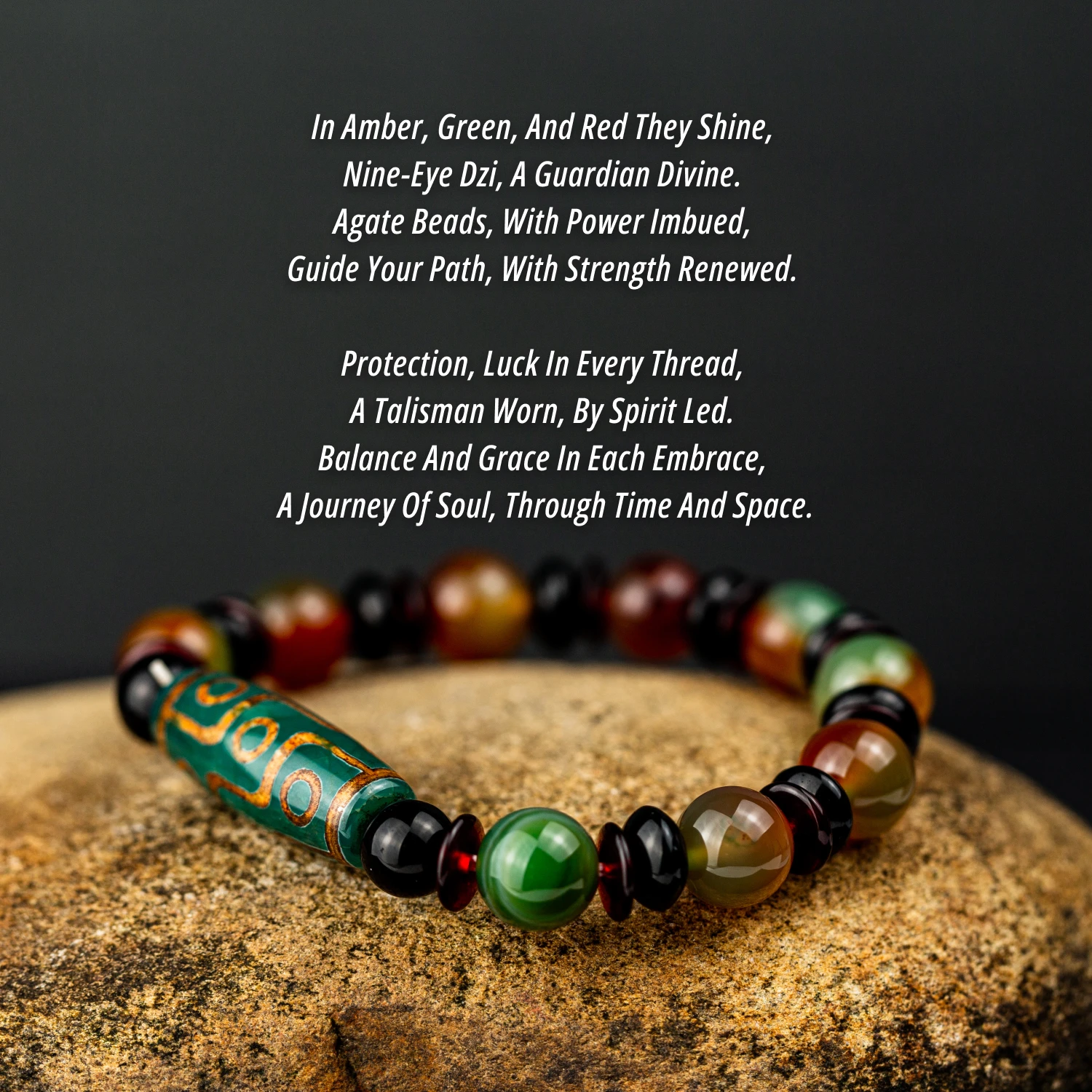 Natural Stone Bracelet 10mm Natural Agate Beads Bracelet with 9 Eye Dzi Bead Healing Stone Bracelet Best Gifts for Man Women