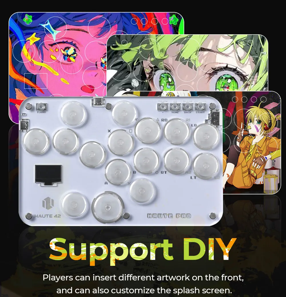 Haute42 Arcade Joystick Hitbox Leverless Controller Fight Sticks For PC / Ps4 /Switch Mini Hitbox Fighting Game Arcade Stick